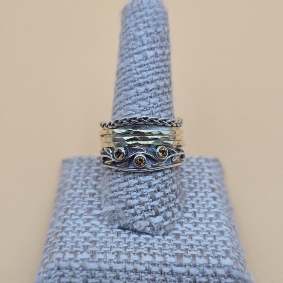 Size 10.25 Sterling Silver Triple Citrine Gem Spinner Nature Ring A5332 - Picture 1 of 10
